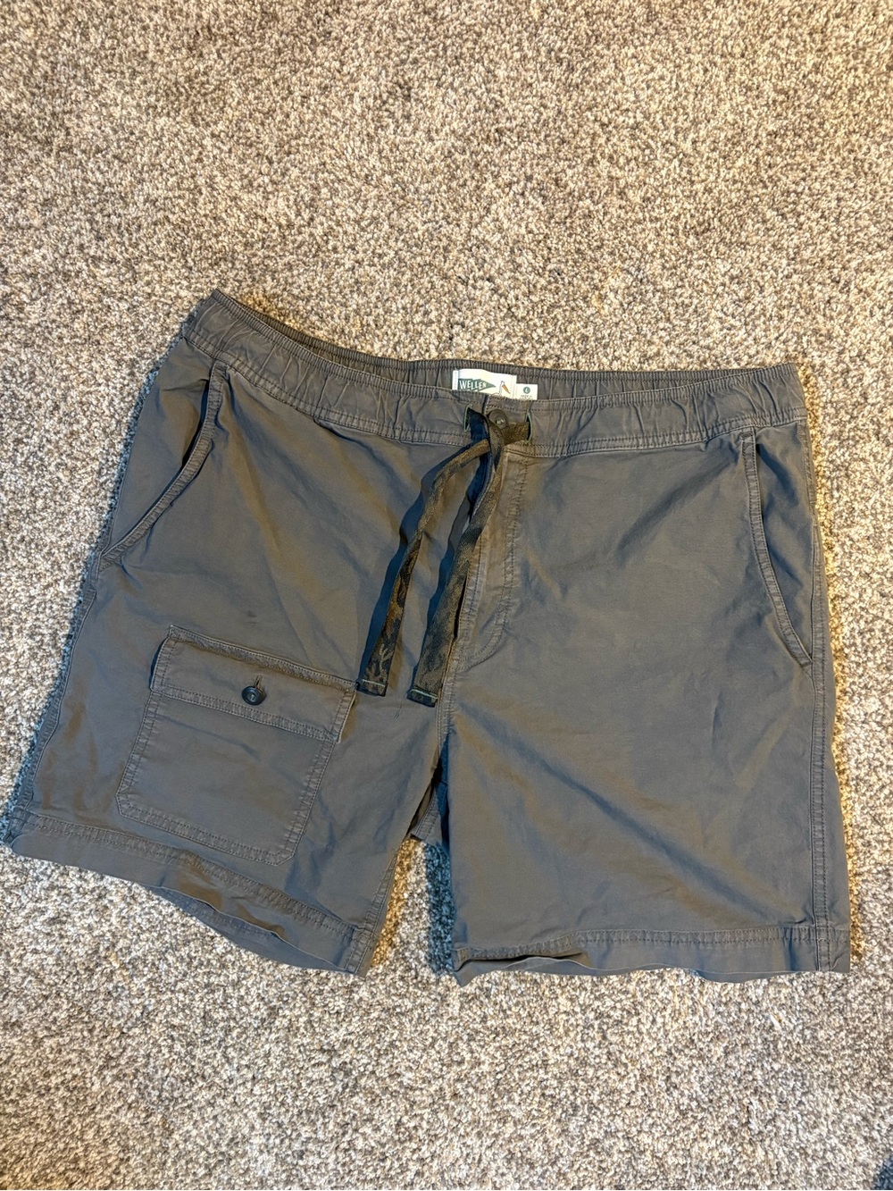 Wellen 6” Gray Shorts Drawstring Front Cargo Pocket‎ Organic Cotton Size Large